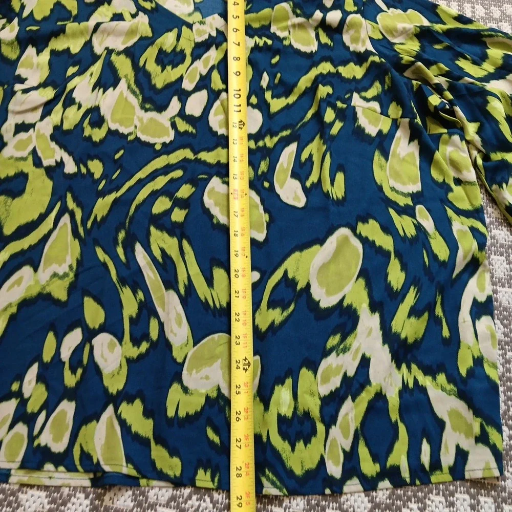 Bellisima by Kim Gravel Tunic Womens Plus 3X Green Blue Flowing Geometric Career - Picture 9 of 12